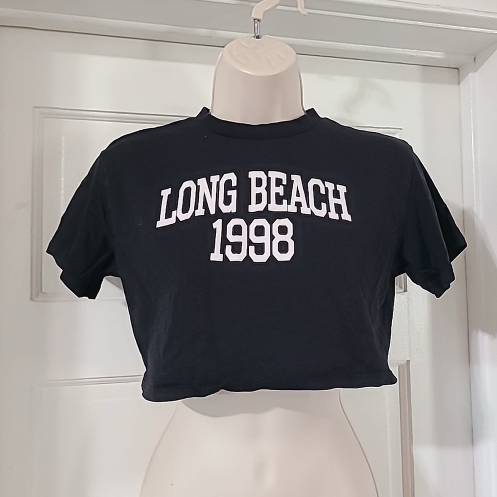 H&M Cotton Cropped Long Beach Black T-Shirt